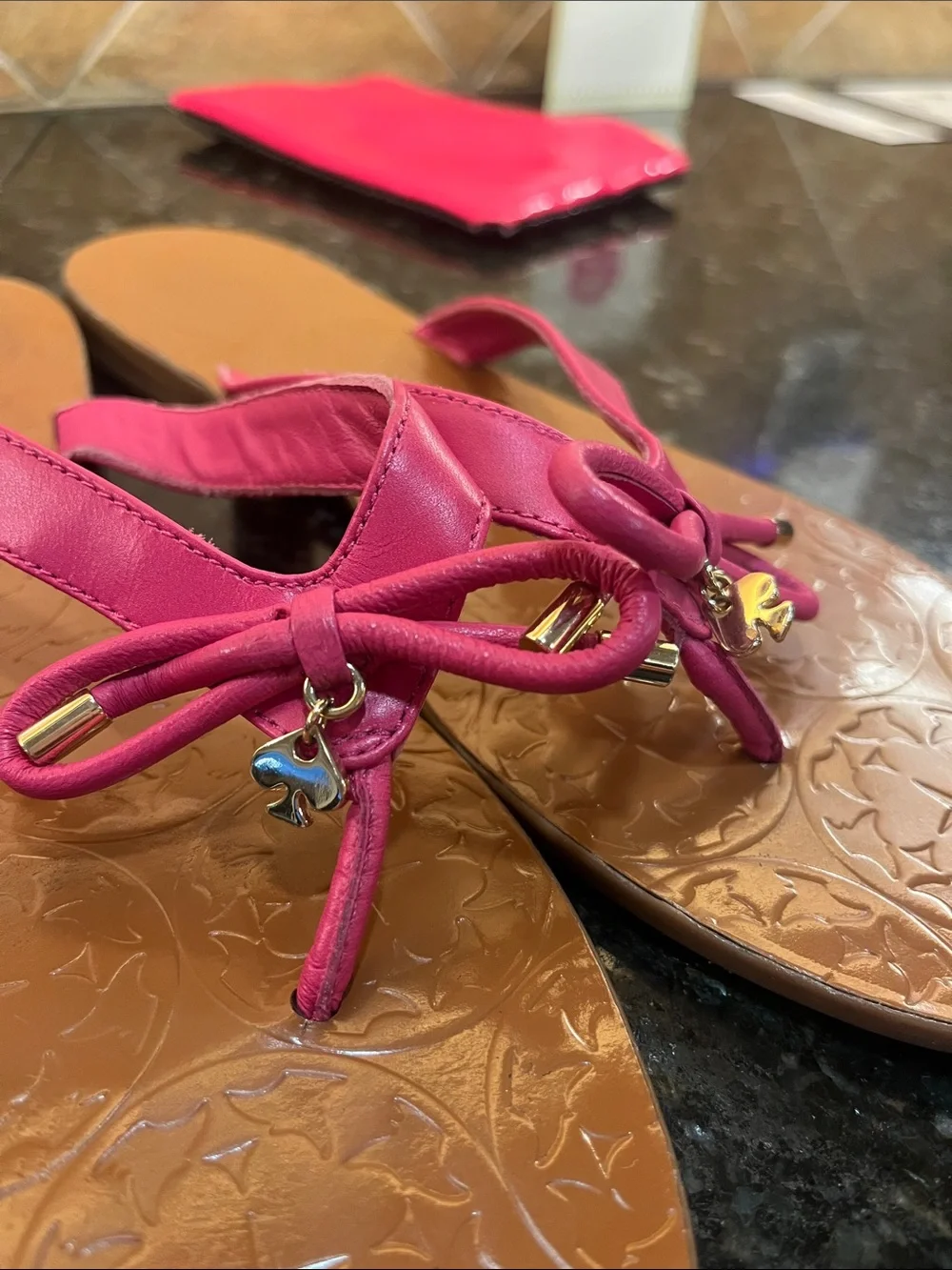 kate spade Bright Pink Leather Tie-Front Sandals